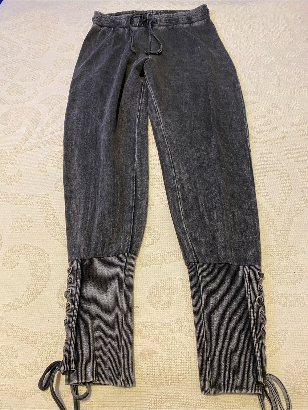 hippie laundry Washed Black Lace-Up Hem Jogger Pants